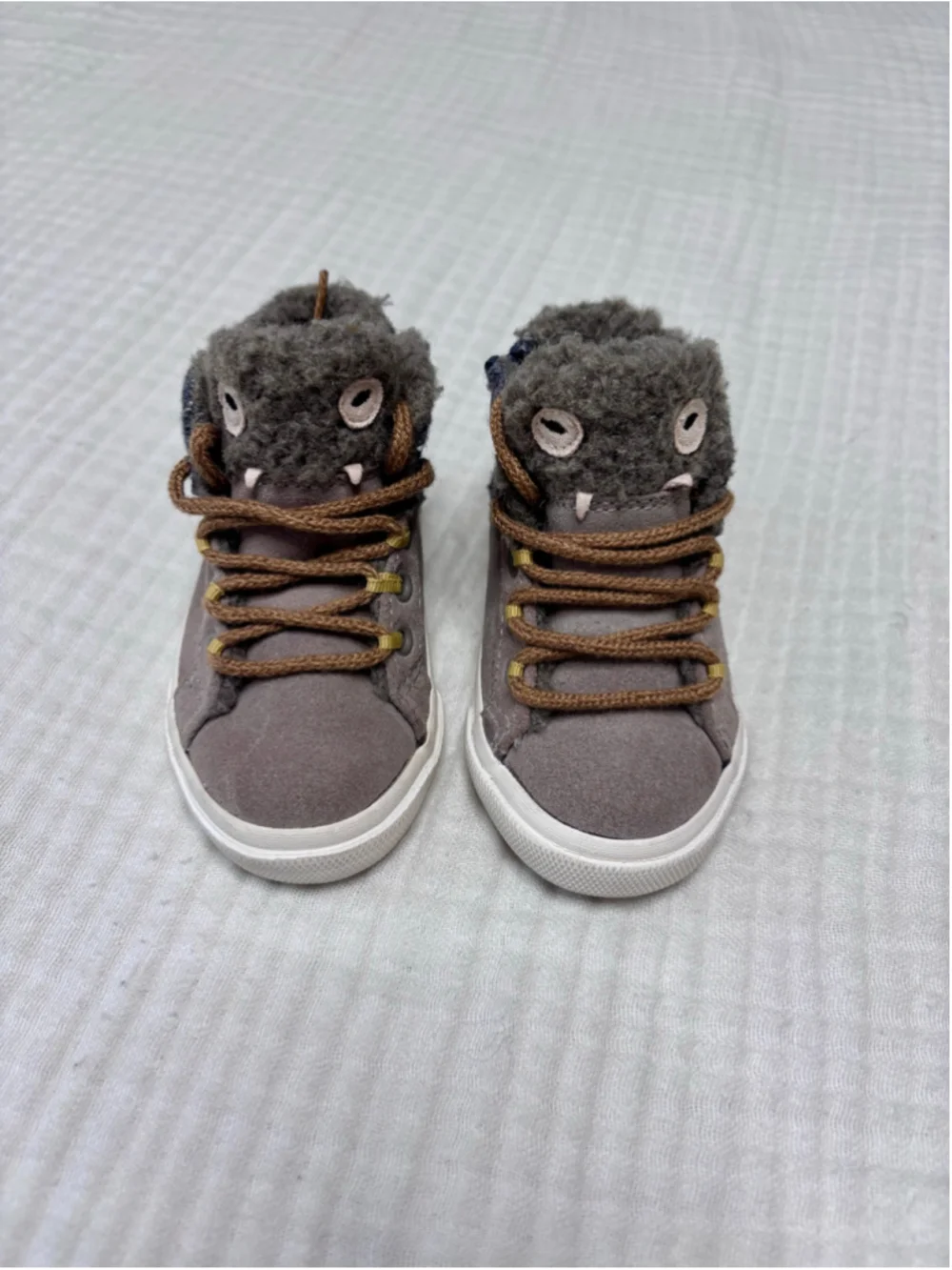 Zara Baby Monster Boots Size 4 EU 20 Brown Grey Faux Fur Lined